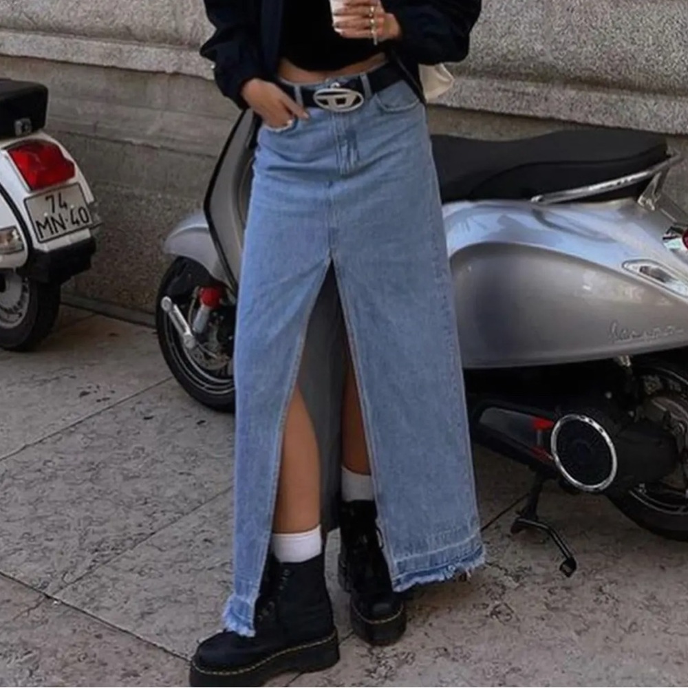 Women's Light Blue Denim Maxi Skirt
